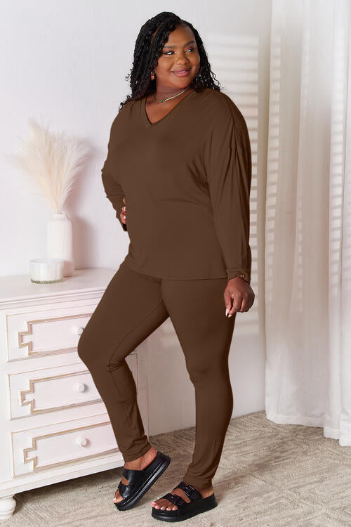 Basic Bae Full Size V-Neck Soft Rayon Long Sleeve Top and Pants Lounge Set  Shop One Place