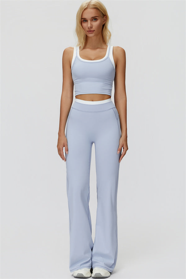 Conjunto de 2 piezas Canyon con top corto de tirantes y leggings acampanados