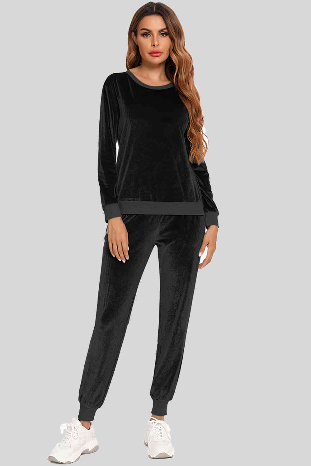 Round Neck Long Sleeve Loungewear Set with Pockets  Shop One Place