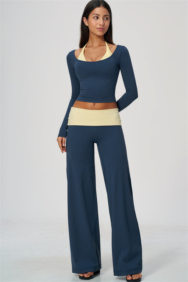 Conjunto de 2 piezas Cascade: camiseta de manga larga y pantalones de pierna recta con bloques de color