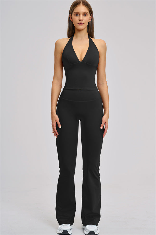 Conjunto de 2 piezas Zestful: top de tirantes y leggings acampanados