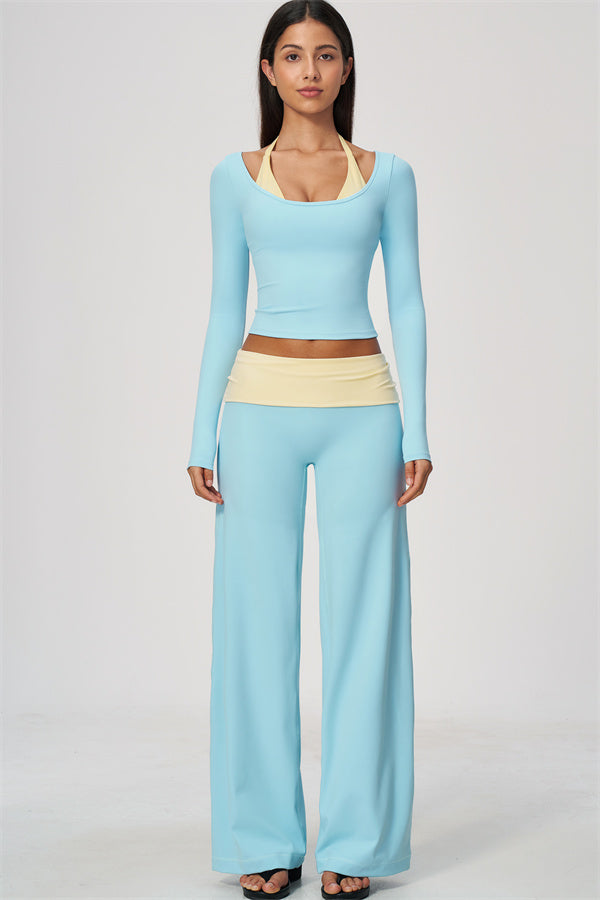 Conjunto de 2 piezas Cascade: camiseta de manga larga y pantalones de pierna recta con bloques de color