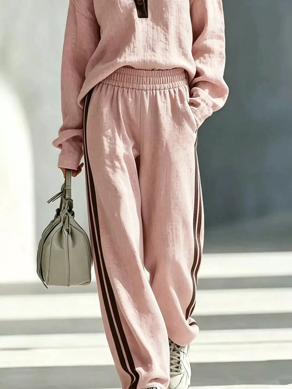 Long Sleeve Top and Side-Striped Joggers Set  Shop One Place