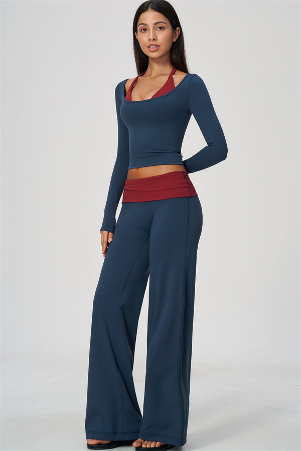 Conjunto de 2 piezas Cascade: camiseta de manga larga y pantalones de pierna recta con bloques de color