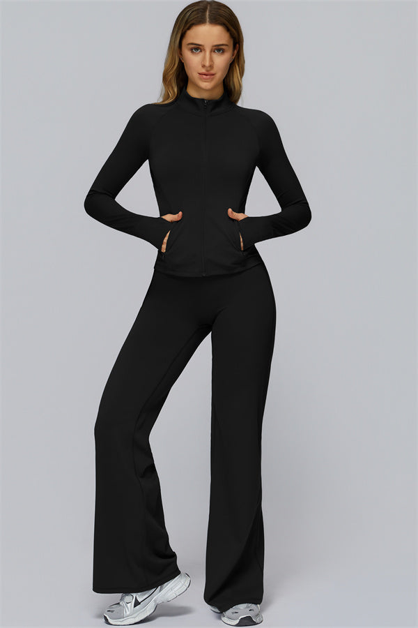 Conjunto de 2 piezas FlexCore Pure: chaqueta con cremallera y leggings acampanados