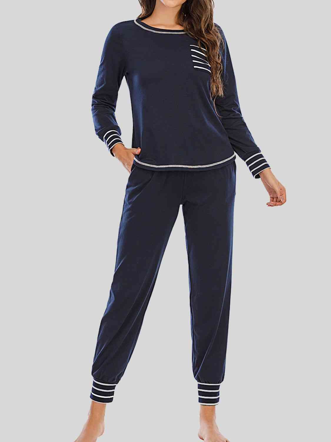 Round Neck Top and Pants Lounge Set  Shop One Place