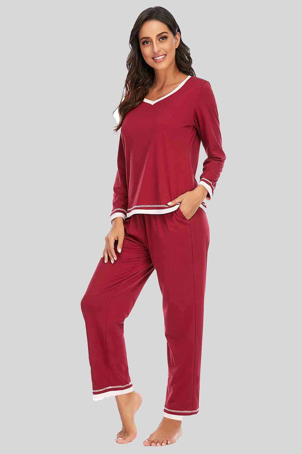 V-Neck Top and Pants Lounge Set  Shop One Place