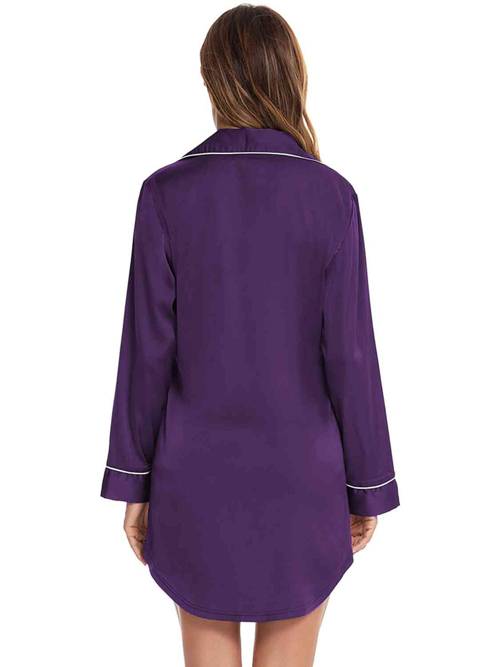 Button Up Lapel Collar Night Dress with Pocket  Shop One Place