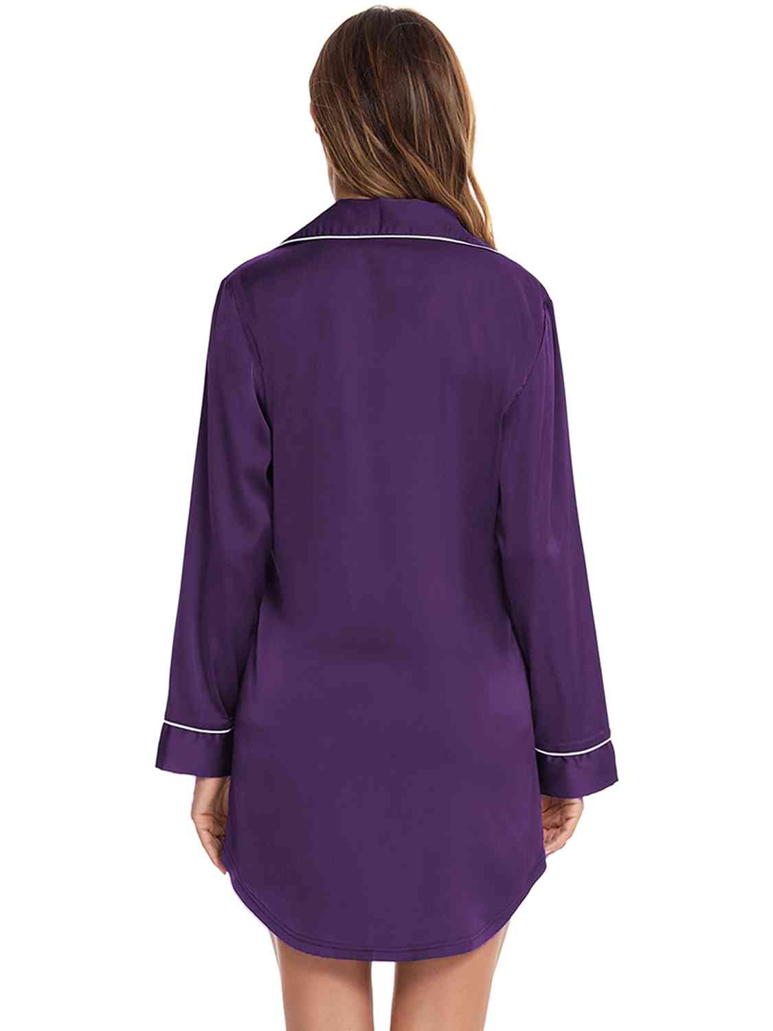 Button Up Lapel Collar Night Dress with Pocket  Shop One Place