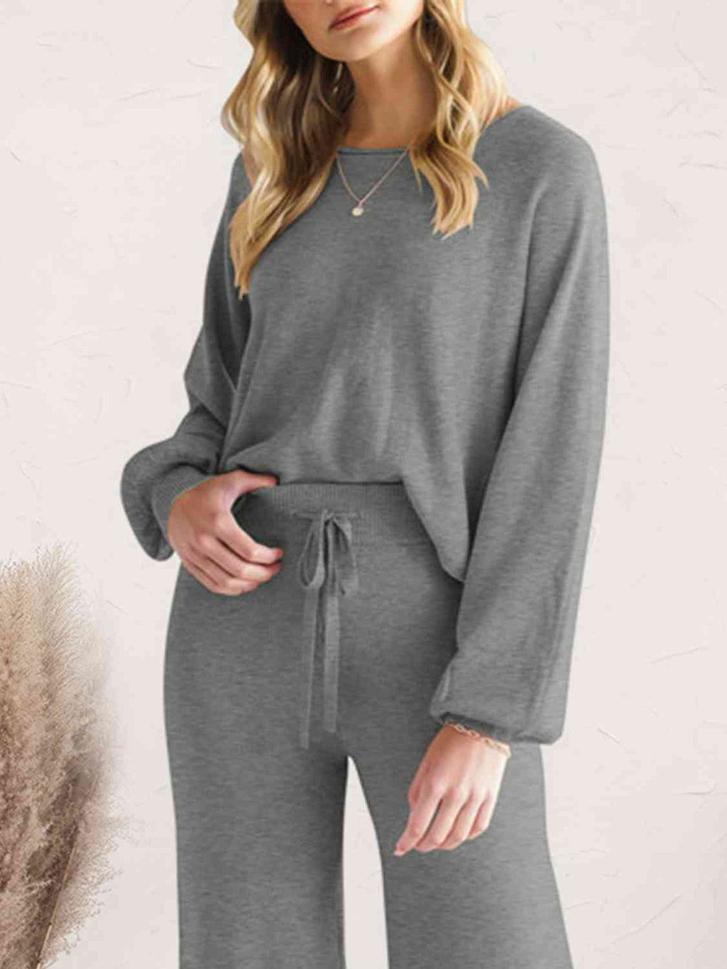 Long Sleeve Lounge Top and Drawstring Pants Set  Shop One Place
