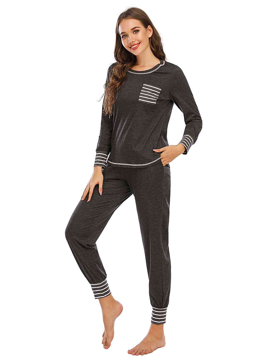 Round Neck Top and Pants Lounge Set  Shop One Place
