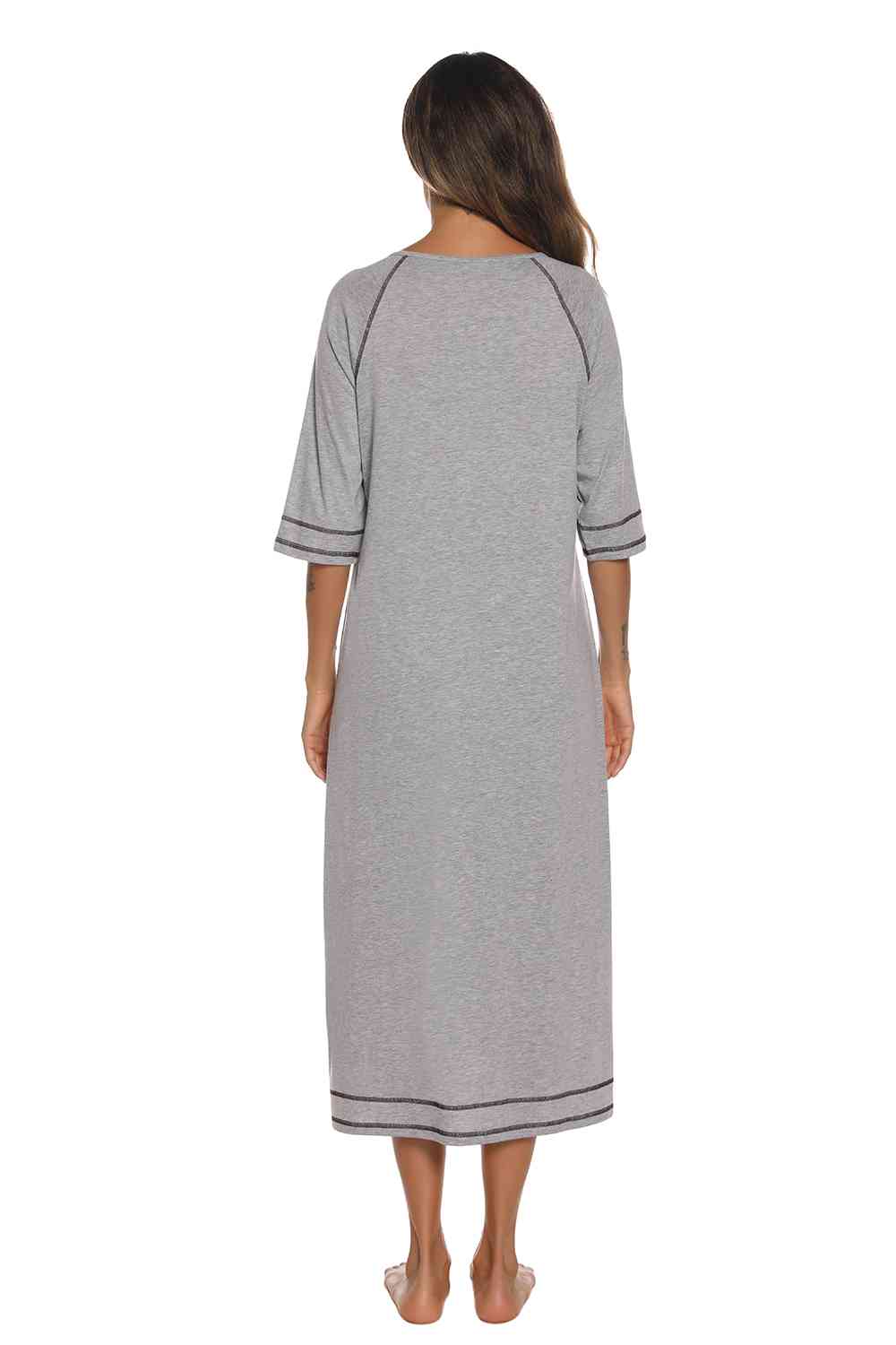 Zip Up Slit Round Neck Night Dress with Pockets  Shop One Place