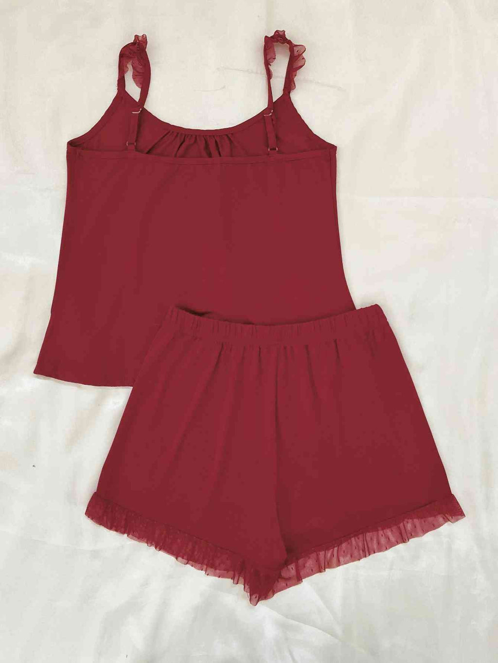 Gathered Detail Spliced Mesh Sleeveless Top and Shorts Lounge Set  Shop One Place
