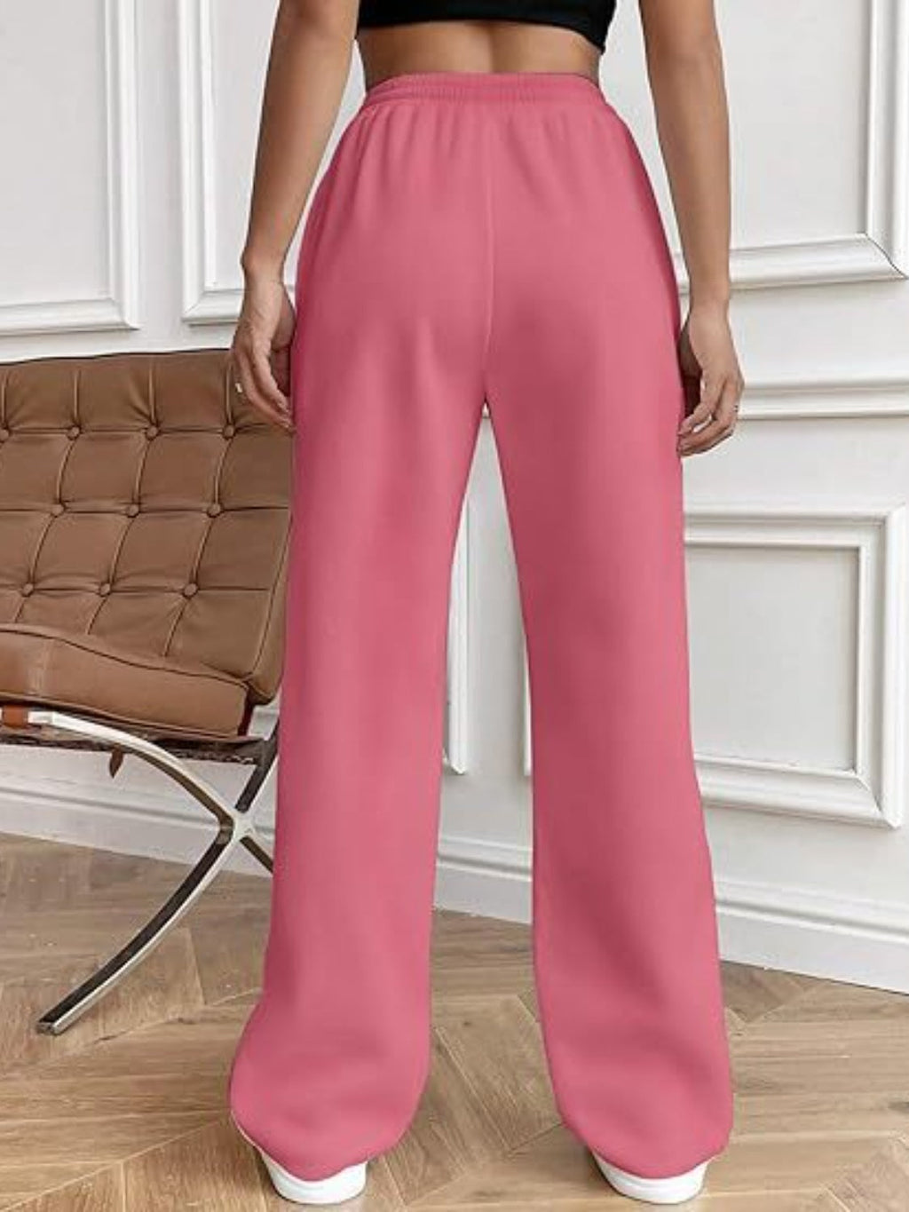 Pantalones de pierna ancha con cordón y bolsillos