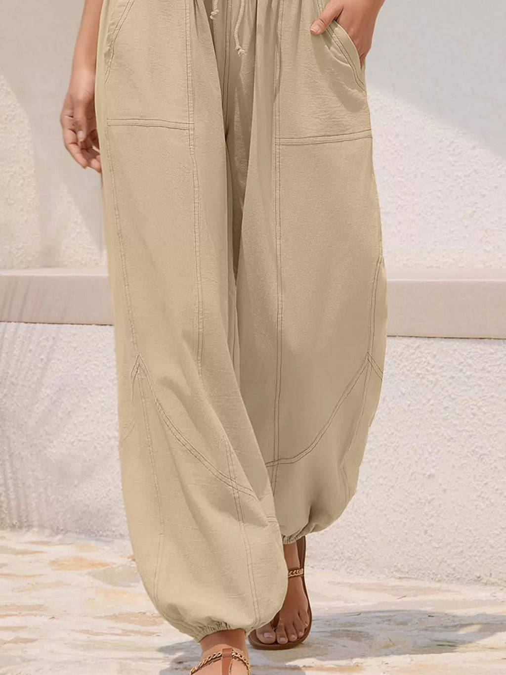 Pantalones jogger harén de ajuste holgado casuales con cordón para mujer