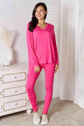 Basic Bae Full Size V-Neck Soft Rayon Long Sleeve Top and Pants Lounge Set  Shop One Place