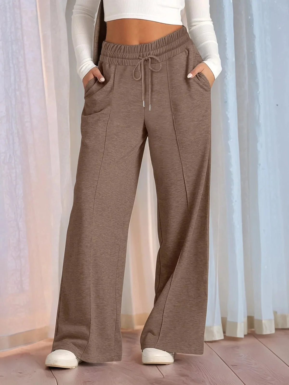 Pantalones de pierna ancha de talla grande, con cordón y ajuste relajado