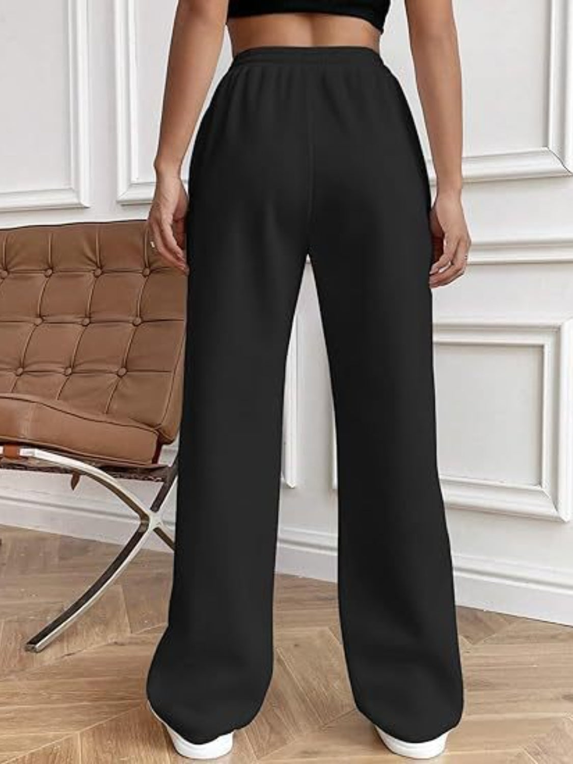 Pantalones de pierna ancha con cordón y bolsillos