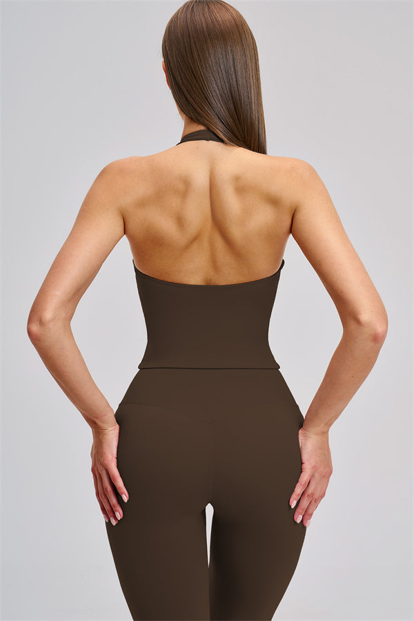 Conjunto de 2 piezas Zestful: top de tirantes y leggings acampanados