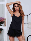 Gathered Detail Spliced Mesh Sleeveless Top and Shorts Lounge Set  Shop One Place