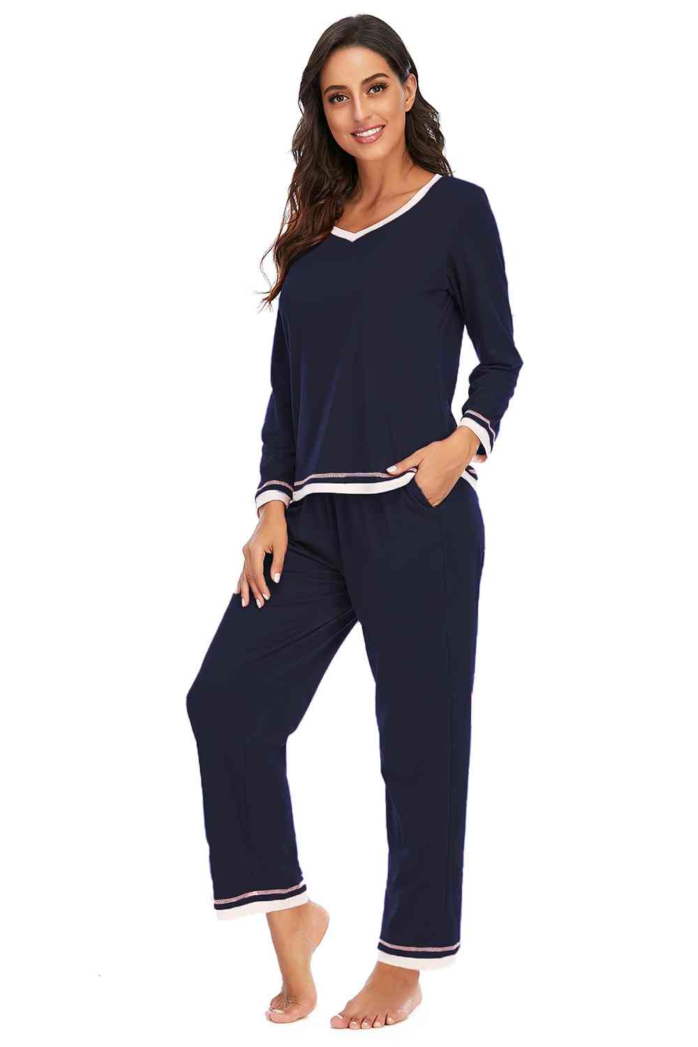 V-Neck Top and Pants Lounge Set  Shop One Place