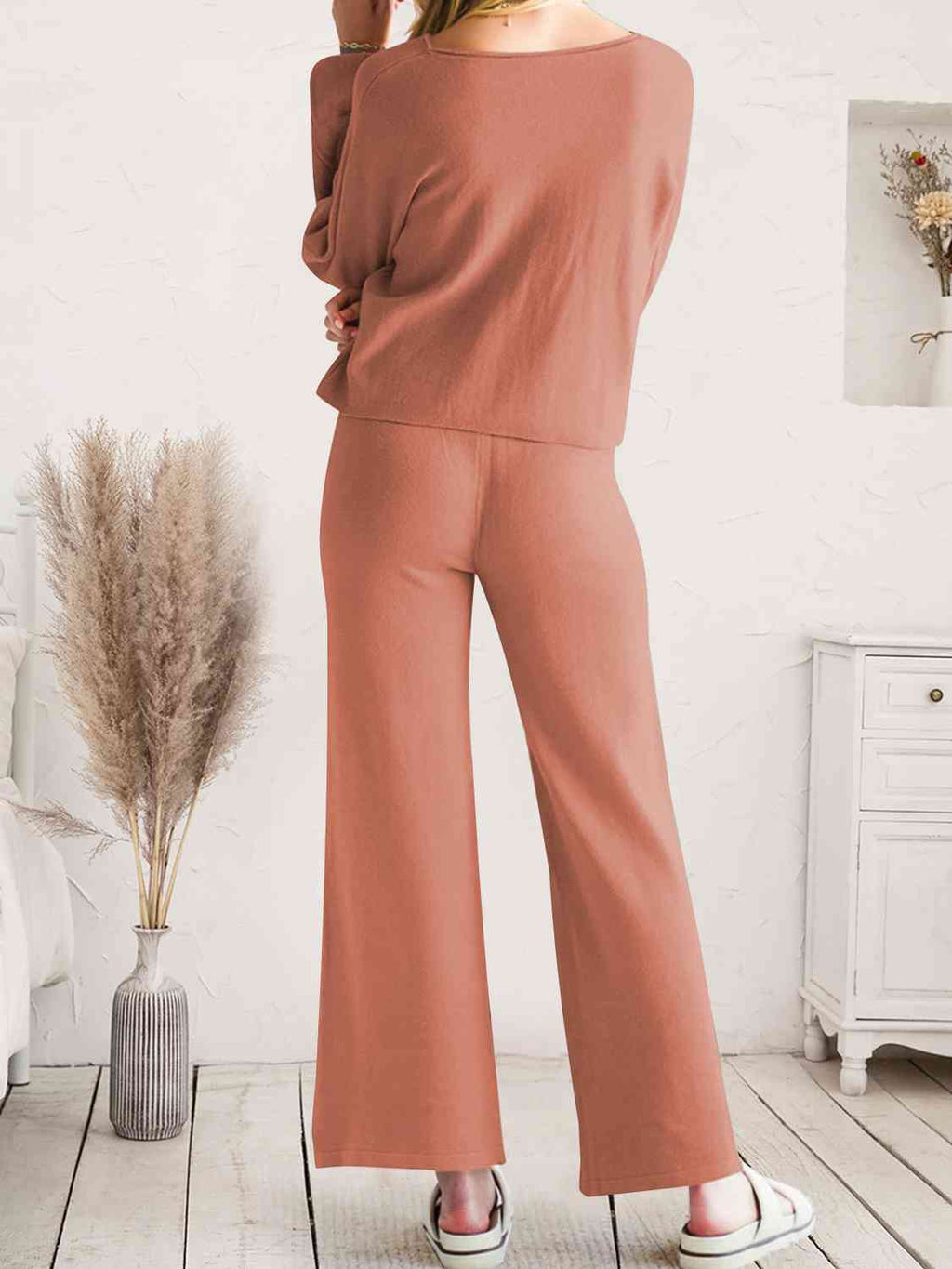 Long Sleeve Lounge Top and Drawstring Pants Set  Shop One Place