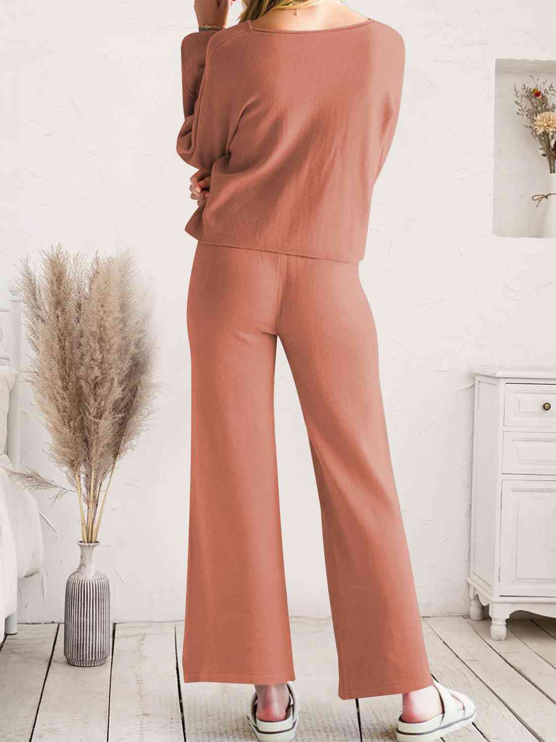 Long Sleeve Lounge Top and Drawstring Pants Set  Shop One Place