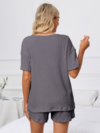 Notched Short Sleeve and Shorts Lounge Set  Shop One Place