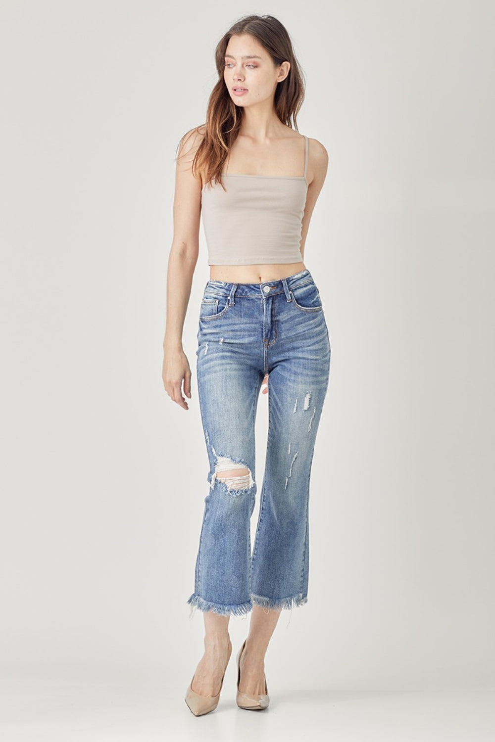 Jeans bootcut cropped de cintura alta con efecto desgastado RISEN