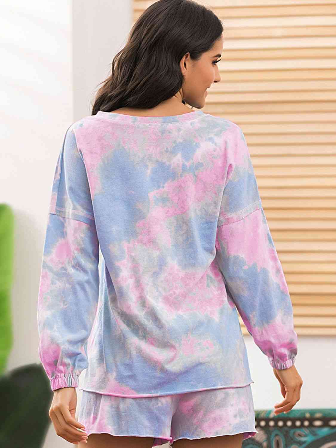 Tie-Dye Long Sleeve Top and Shorts Lounge Set  Shop One Place