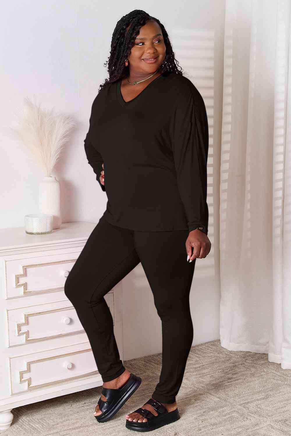 Basic Bae Full Size V-Neck Soft Rayon Long Sleeve Top and Pants Lounge Set  Shop One Place