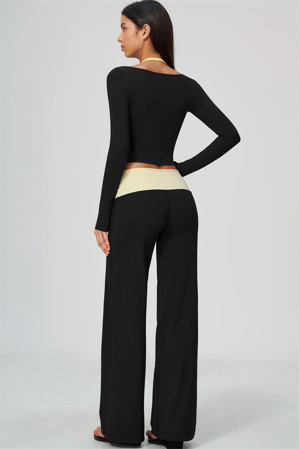 Conjunto de 2 piezas Cascade: camiseta de manga larga y pantalones de pierna recta con bloques de color