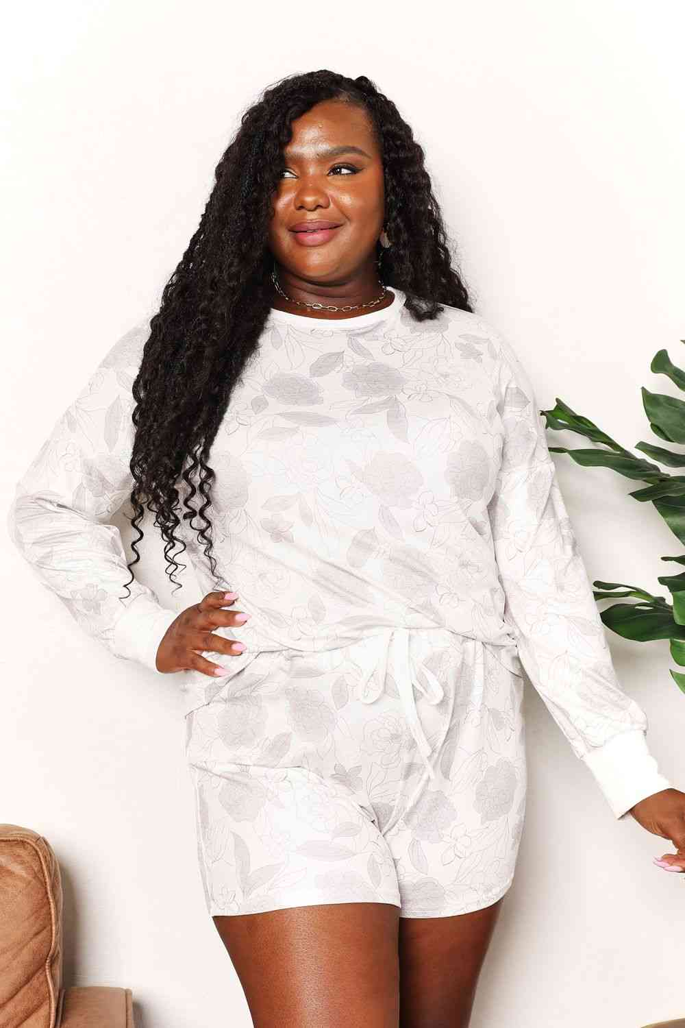 Double Take Floral Long Sleeve Top and Shorts Loungewear Set  Shop One Place