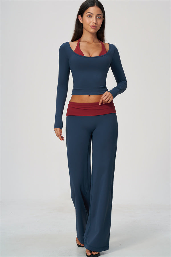 Conjunto de 2 piezas Cascade: camiseta de manga larga y pantalones de pierna recta con bloques de color