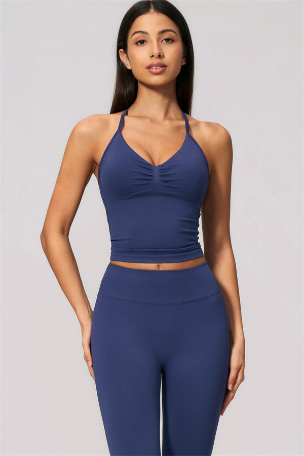 Conjunto de 2 piezas Velvetine: top de tirantes y leggings acampanados