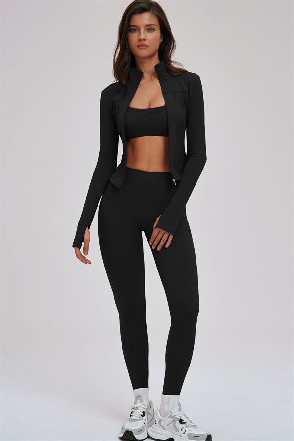 Set da 3 pezzi Kinetic: giacca con zip, reggiseno sportivo e leggings