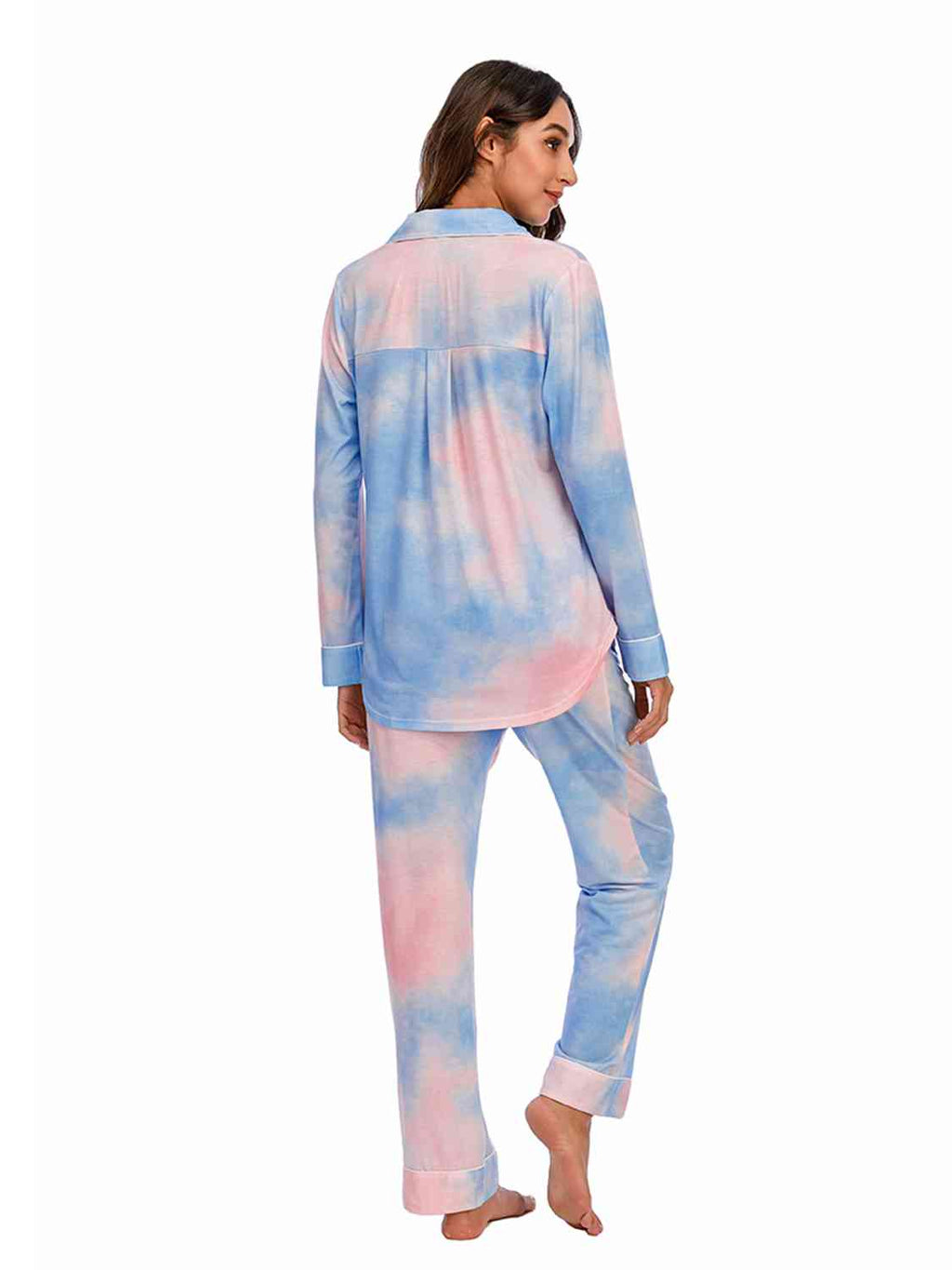 Collared Neck Long Sleeve Loungewear Set with Pockets  Shop One Place
