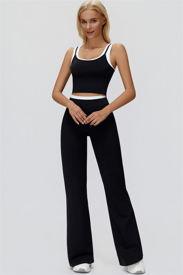 Conjunto de 2 piezas Canyon con top corto de tirantes y leggings acampanados