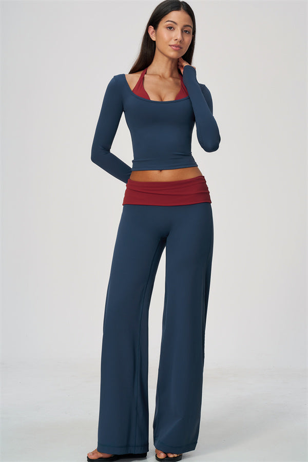 Conjunto de 2 piezas Cascade: camiseta de manga larga y pantalones de pierna recta con bloques de color