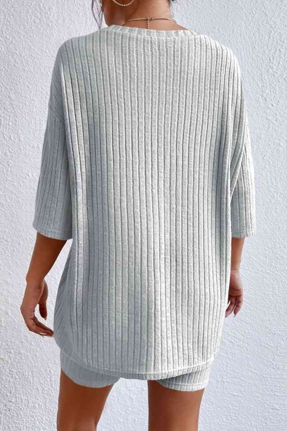 Round Neck Ribbed Top and Shorts Lounge Set  Shop One Place