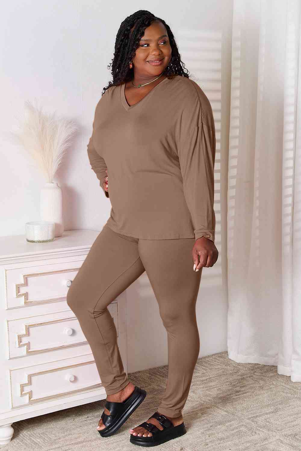 Basic Bae Full Size V-Neck Soft Rayon Long Sleeve Top and Pants Lounge Set  Shop One Place