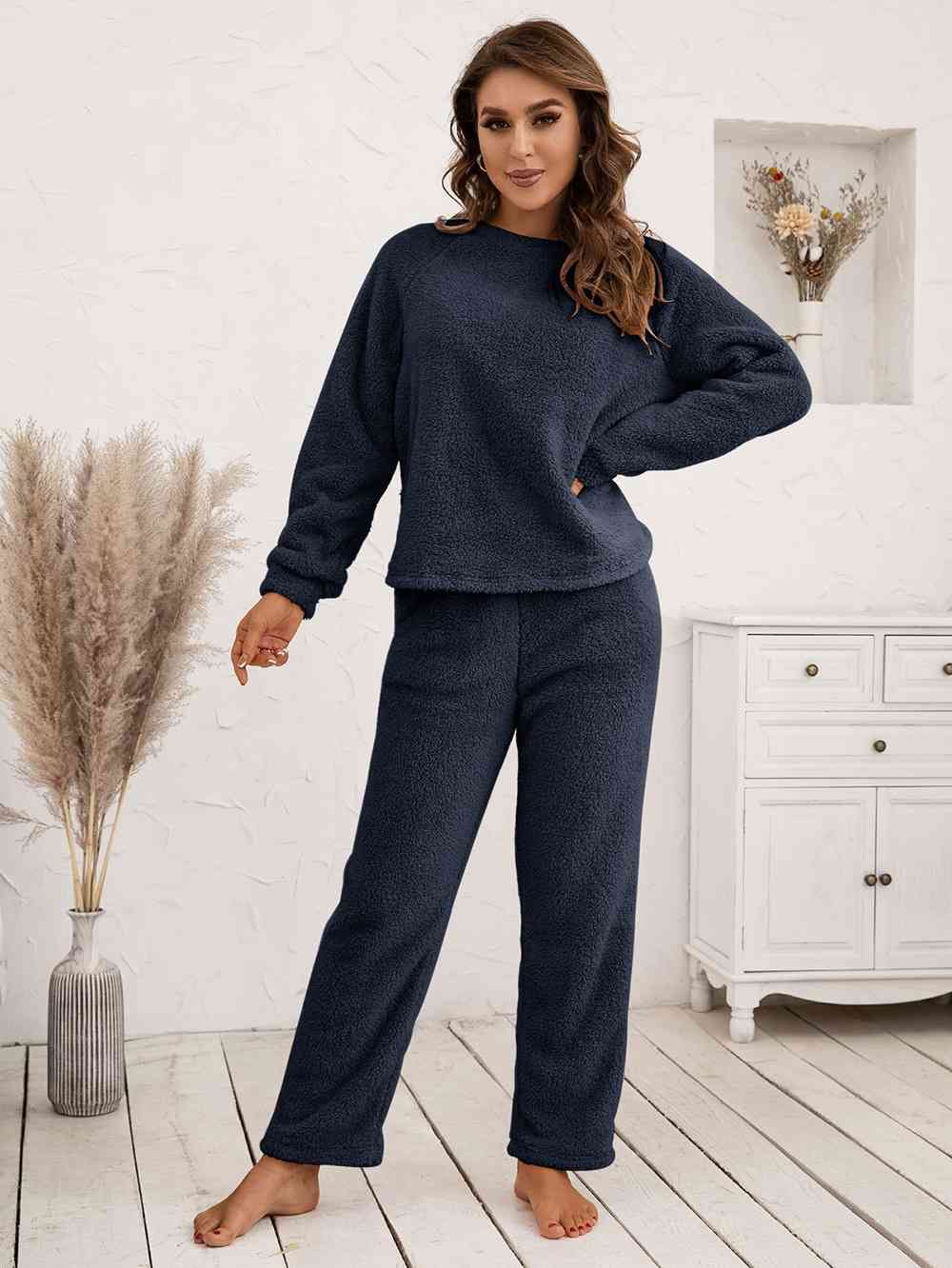 Teddy Long Sleeve Top and Pants Lounge Set  Shop One Place