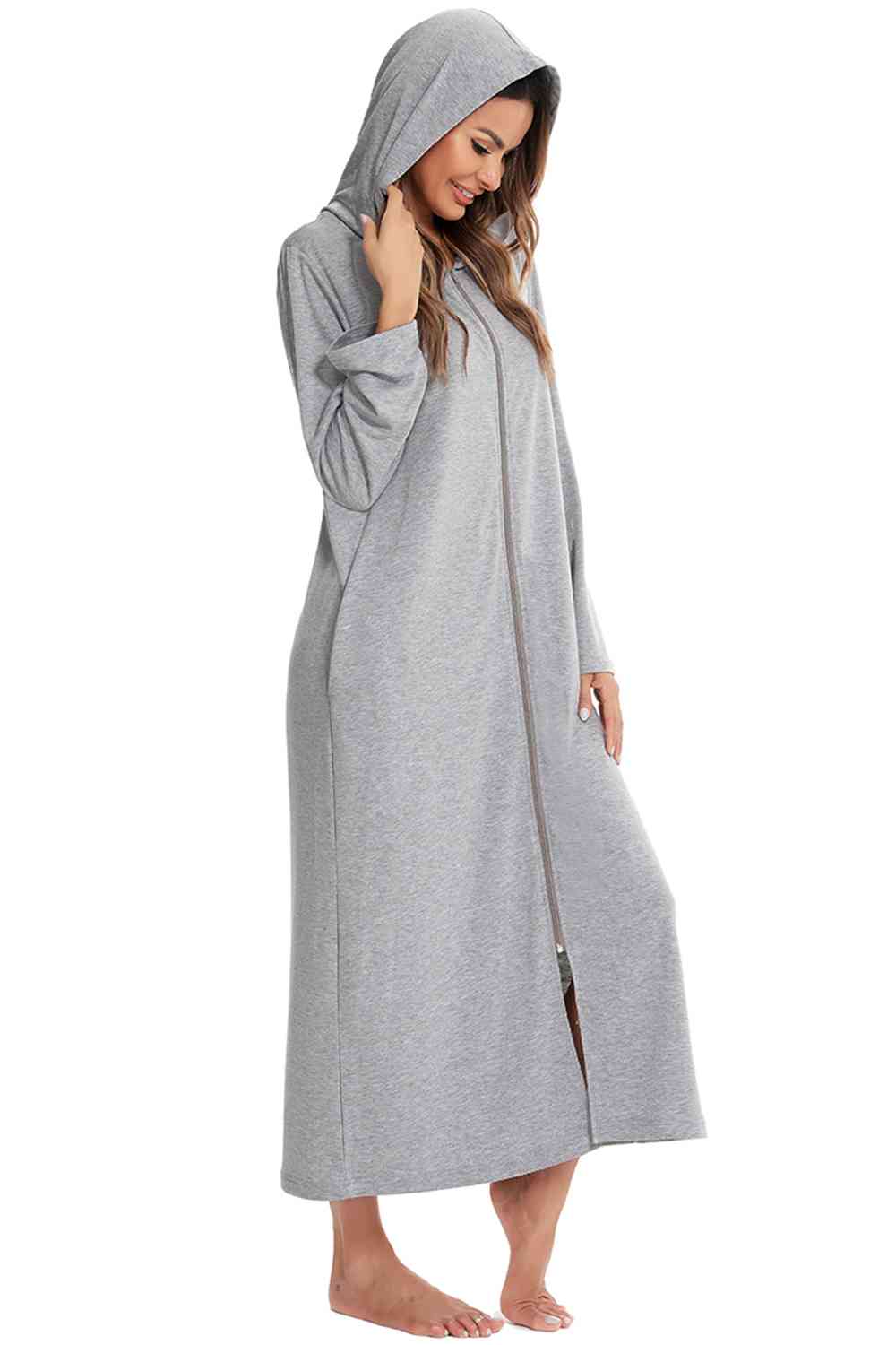 Zip Front Hooded Night Dress with Pockets  Shop One Place