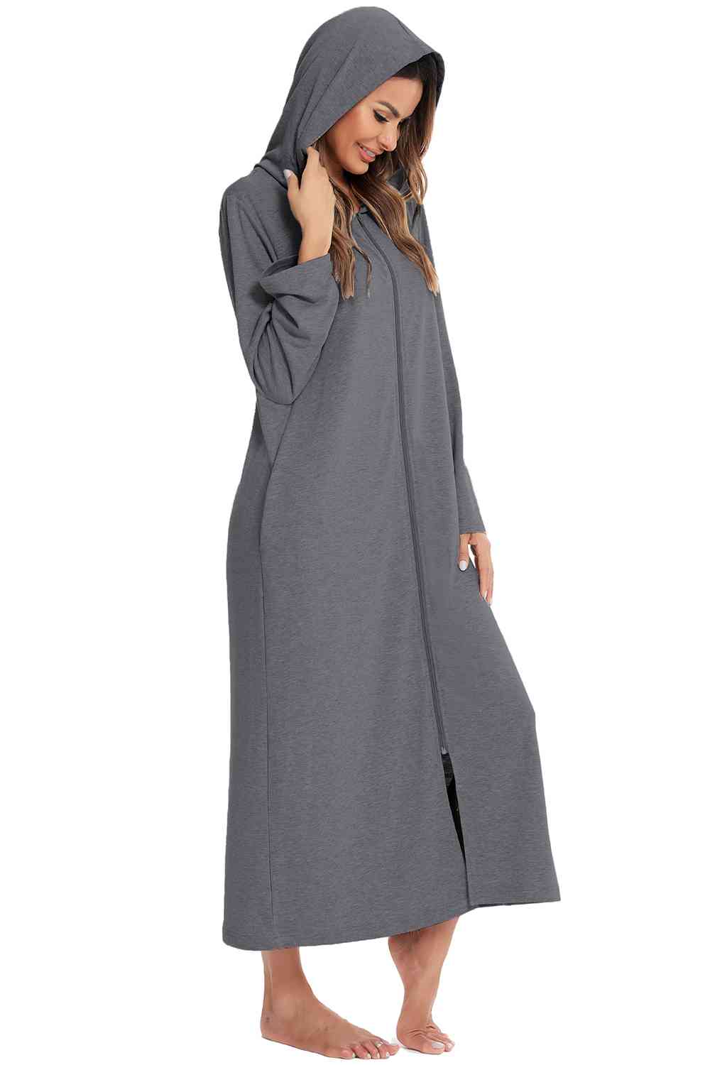 Zip Front Hooded Night Dress with Pockets  Shop One Place