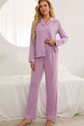 Contrast Piping Button Down Top and Pants Loungewear Set  Shop One Place