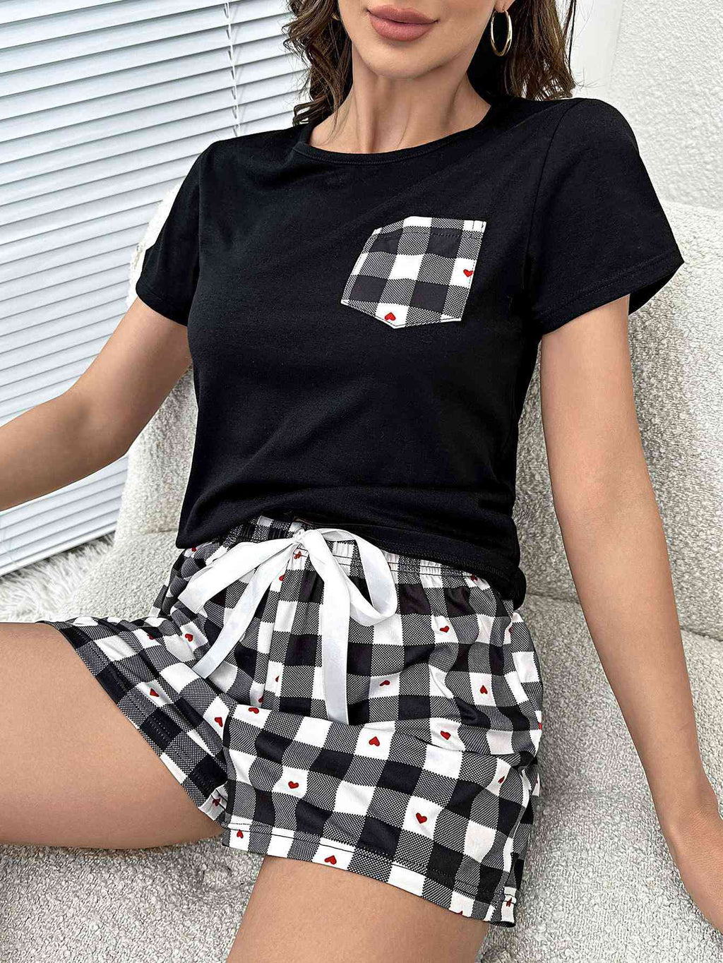Plaid Heart Top and Shorts Lounge Set  Shop One Place