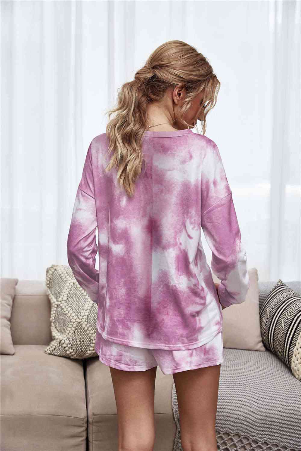 Tie-Dye Dropped Shoulder Top and Shorts Lounge Set  Shop One Place