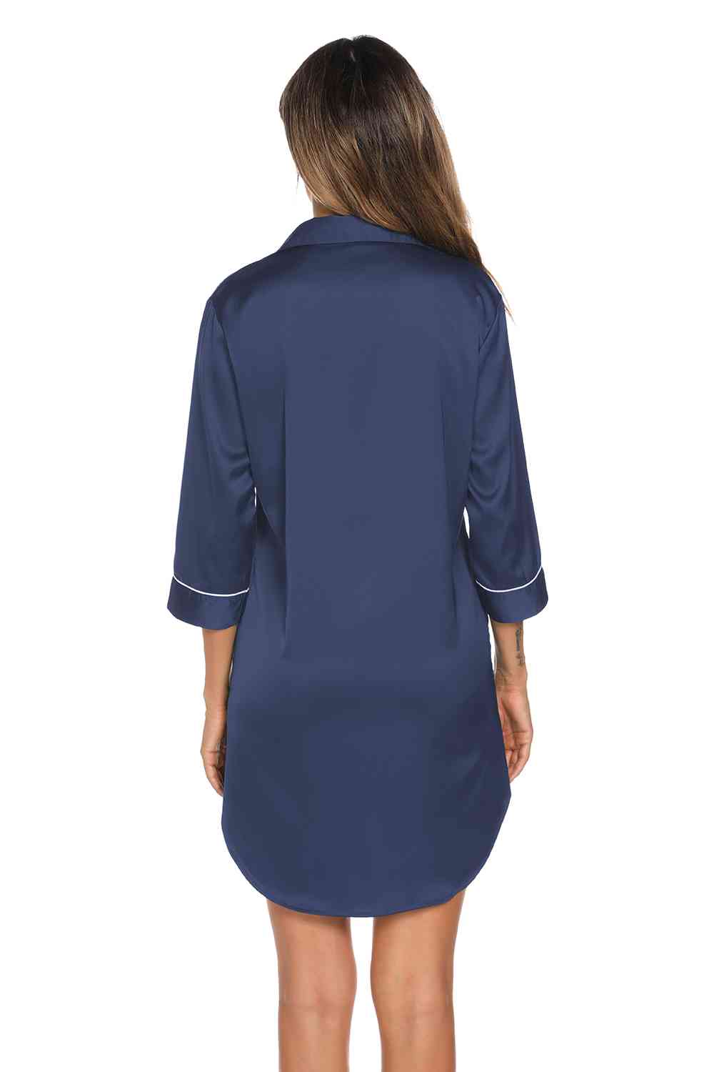 Button Up Collared Neck Night Dress with Pocket  Shop One Place