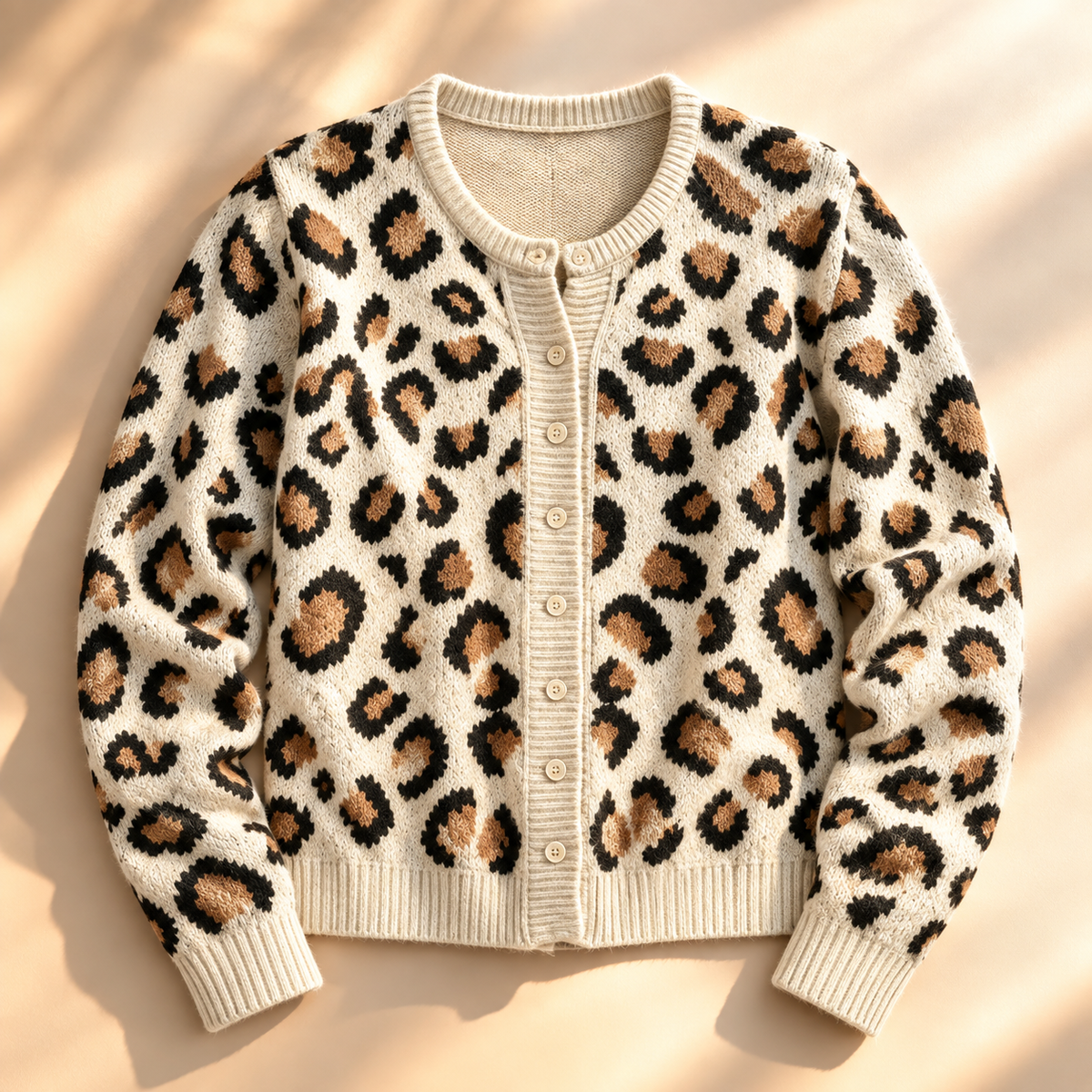 Cárdigan de punto con estampado de leopardo de sabana