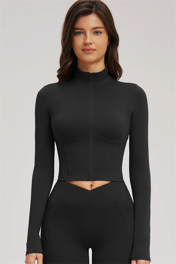 Ensemble 3 pièces Sizzle : veste zippée, brassière de sport et leggings évasés